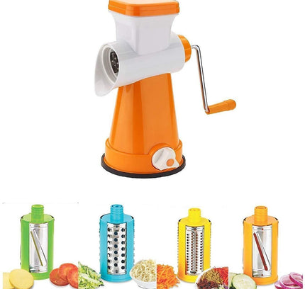 4-in-1 Rotary Drum Vegetable Grater & Slicer – Thin/Thick Slicer & Shredder Set | Stainless Steel & Plastic (Pack of 1)
