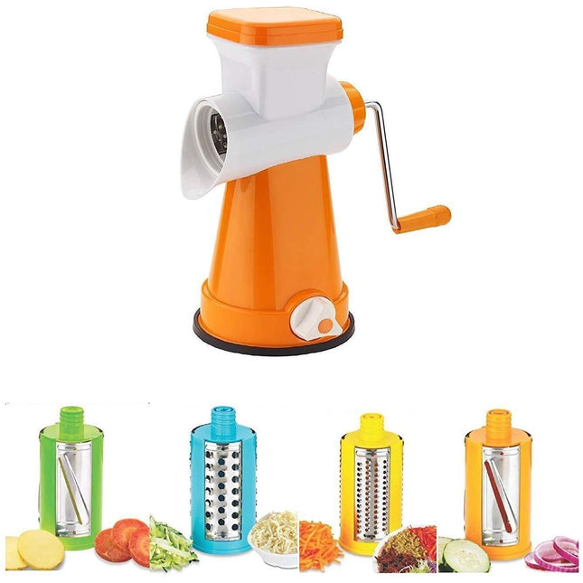 4-in-1 Rotary Drum Vegetable Grater & Slicer – Thin/Thick Slicer & Shredder Set | Stainless Steel & Plastic (Pack of 1)