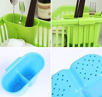 3 in 1 Kitchen Dish Drainer – Multi-Functional Plastic Dish Drying Rack with Cutlery Holder (Pack of 1)