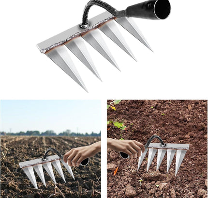 5-Teeth Carbon Steel Garden Weeding Tool – Heavy-Duty Hand Rake for Soil Loosening & Gardening (Pack of 1)