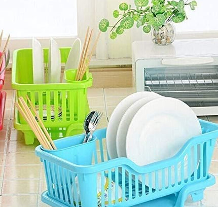 3 in 1 Kitchen Dish Drainer – Multi-Functional Plastic Dish Drying Rack with Cutlery Holder (Pack of 1)