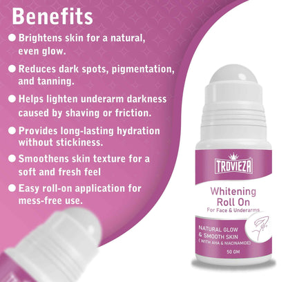 Trovieza Whitening Roll-On Cream for Face & Underarms – 50 gm