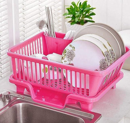 3 in 1 Kitchen Dish Drainer – Multi-Functional Plastic Dish Drying Rack with Cutlery Holder (Pack of 1)
