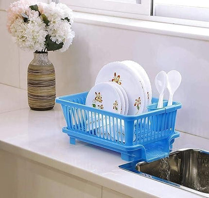 3 in 1 Kitchen Dish Drainer – Multi-Functional Plastic Dish Drying Rack with Cutlery Holder (Pack of 1)