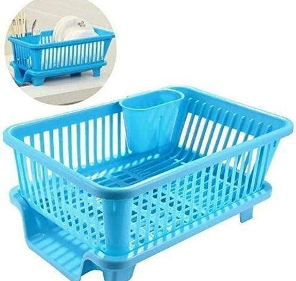 3 in 1 Kitchen Dish Drainer – Multi-Functional Plastic Dish Drying Rack with Cutlery Holder (Pack of 1)