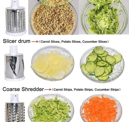 4-in-1 Rotary Drum Vegetable Grater & Slicer – Thin/Thick Slicer & Shredder Set | Stainless Steel & Plastic (Pack of 1)
