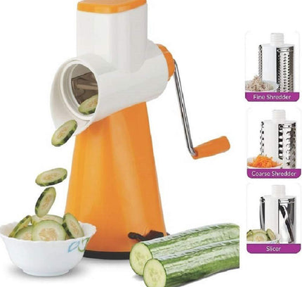 4-in-1 Rotary Drum Vegetable Grater & Slicer – Thin/Thick Slicer & Shredder Set | Stainless Steel & Plastic (Pack of 1)