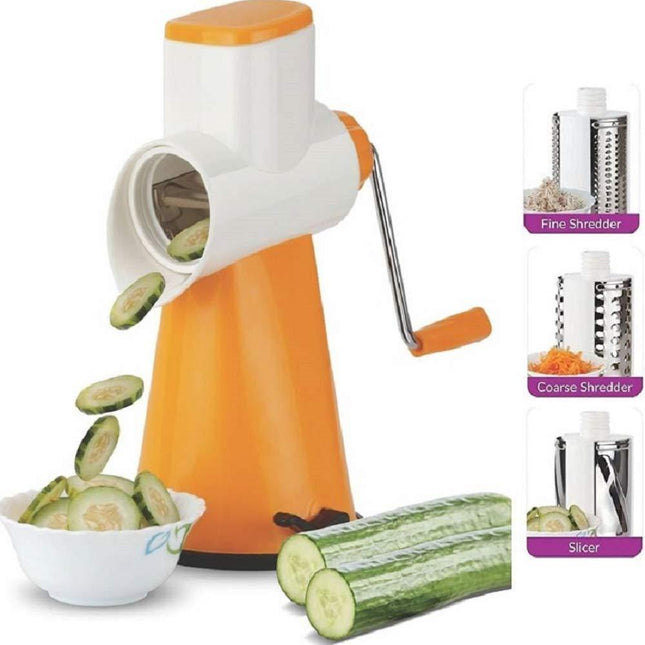 4-in-1 Rotary Drum Vegetable Grater & Slicer – Thin/Thick Slicer & Shredder Set | Stainless Steel & Plastic (Pack of 1)
