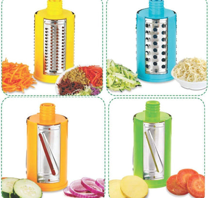 4-in-1 Rotary Drum Vegetable Grater & Slicer – Thin/Thick Slicer & Shredder Set | Stainless Steel & Plastic (Pack of 1)