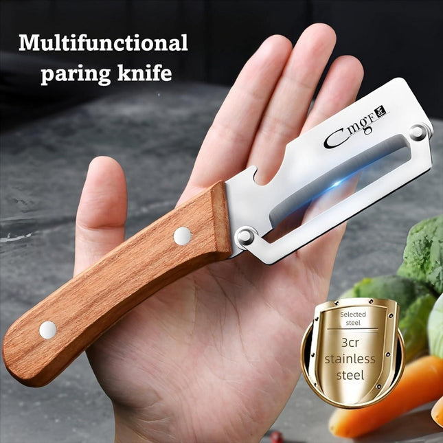 Kitchen Peeler with Wooden Handle & Bottle Opener – Stainless Steel, Pack of 1