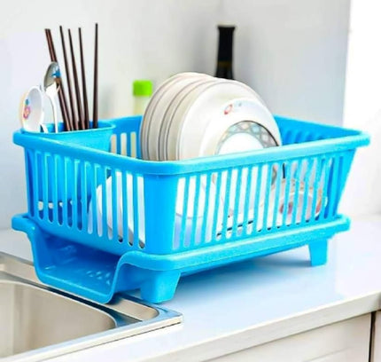 3 in 1 Kitchen Dish Drainer – Multi-Functional Plastic Dish Drying Rack with Cutlery Holder (Pack of 1)