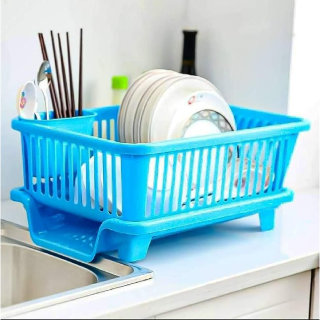 3 in 1 Kitchen Dish Drainer – Multi-Functional Plastic Dish Drying Rack with Cutlery Holder (Pack of 1)