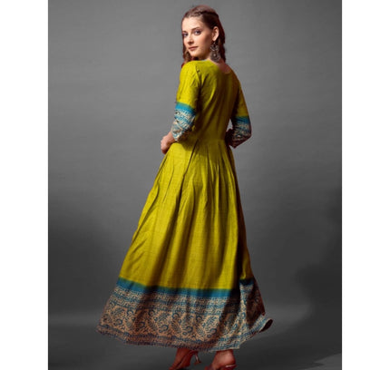 Women's Cotton Blend Printed Anarkali Gown (Green)