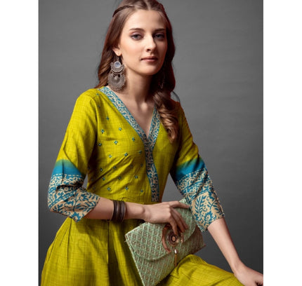 Women's Cotton Blend Printed Anarkali Gown (Green)