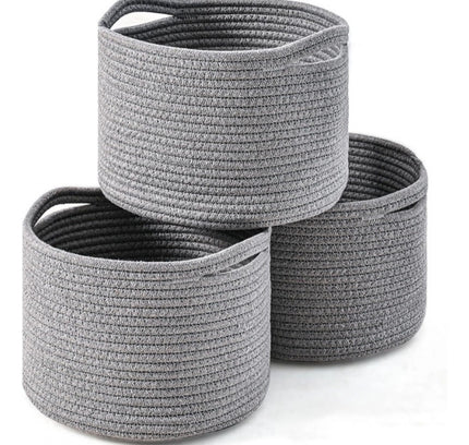 Cotton 9x7 Inch Pack of 3 Storage Basket For Clothes (Gray)