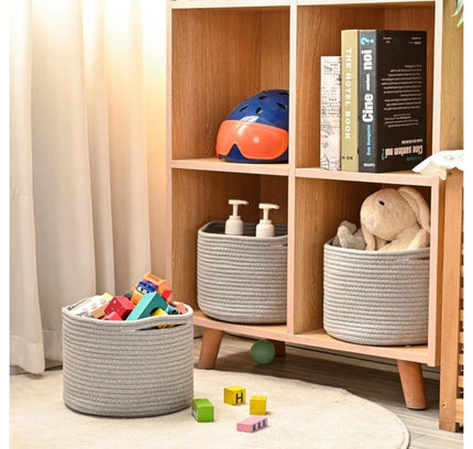 Cotton 9x7 Inch Pack of 3 Storage Basket For Clothes (Gray)