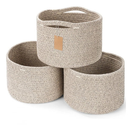 Cotton Kidi 9x7 Inch Pack of 3 Storage Basket For Clothes (Light Brown)