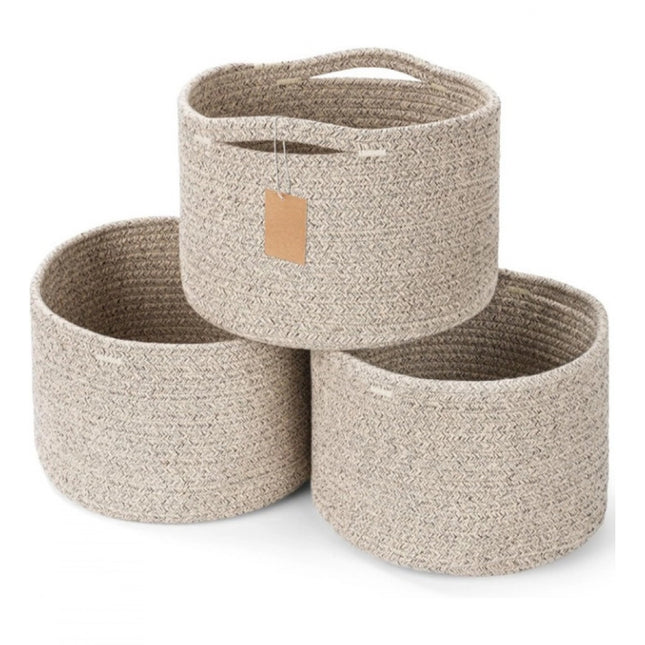 Cotton Kidi 9x7 Inch Pack of 3 Storage Basket For Clothes (Light Brown)