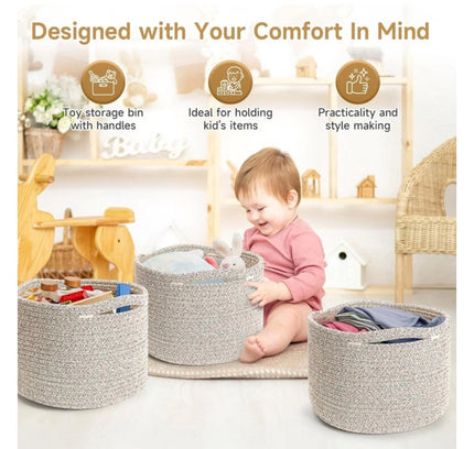 Cotton Kidi 9x7 Inch Pack of 3 Storage Basket For Clothes (Light Brown)