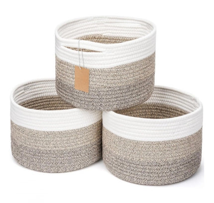 Cotton Kidi 9x7 Inch Pack of 3 Storage Basket For Clothes (Kidi White)