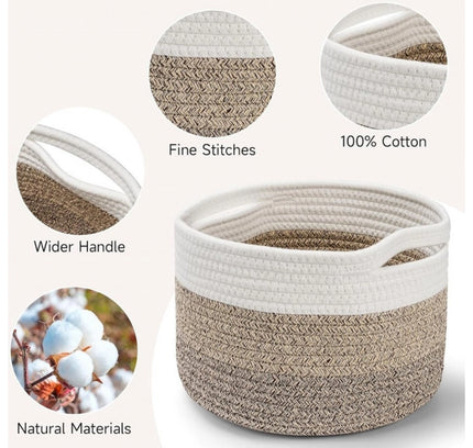 Cotton Kidi 9x7 Inch Pack of 3 Storage Basket For Clothes (Kidi White)