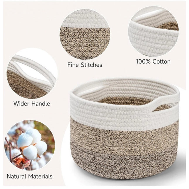 Cotton Kidi 9x7 Inch Pack of 3 Storage Basket For Clothes (Kidi White)