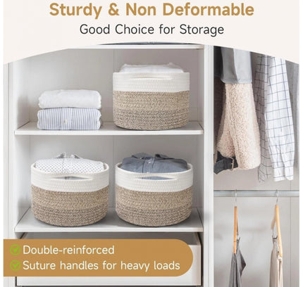 Cotton Kidi 9x7 Inch Pack of 3 Storage Basket For Clothes (Kidi White)