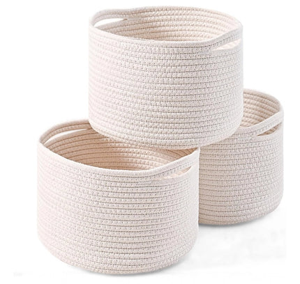 Cotton 9x7 Inch Pack of 3 Storage Basket For Clothes (White)
