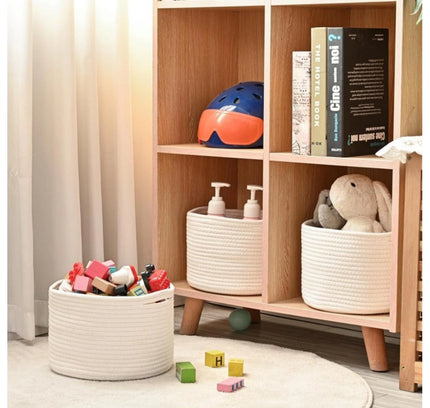 Cotton 9x7 Inch Pack of 3 Storage Basket For Clothes (White)