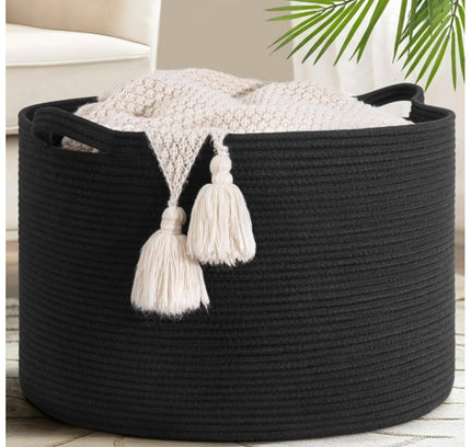 Cotton Basket 14x12 Inch Storage Basket For Clothes (Black)