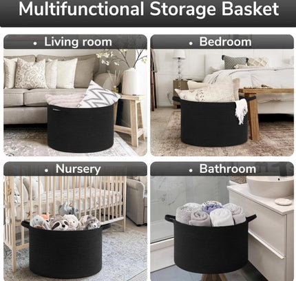 Cotton Basket 14x12 Inch Storage Basket For Clothes (Black)