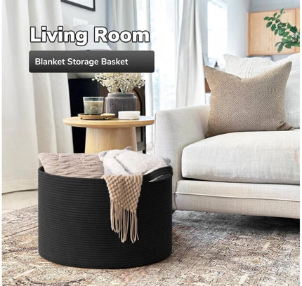 Cotton Basket 14x12 Inch Storage Basket For Clothes (Black)