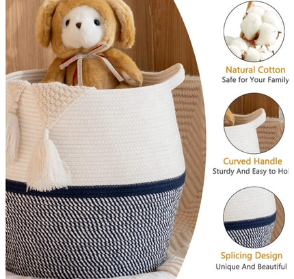 Cotton Matka 14x12 Inch Storage Basket For Clothes (Gray White)