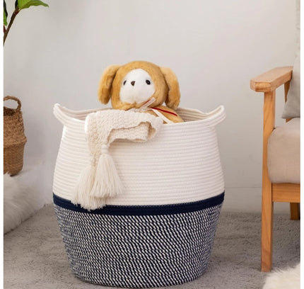 Cotton Matka 14x12 Inch Storage Basket For Clothes (Gray White)