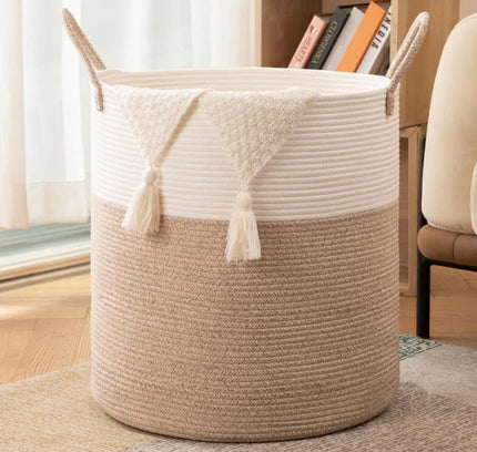 Cotton 12x14 Inch-Kidi-Handle Storage Basket For Clothes (Kidi-White)