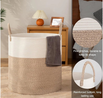 Cotton 12x14 Inch-Kidi-Handle Storage Basket For Clothes (Kidi-White)