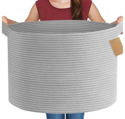 Cotton 14x12 Inch Pack of 1 Storage Basket For Clothes (Gray)