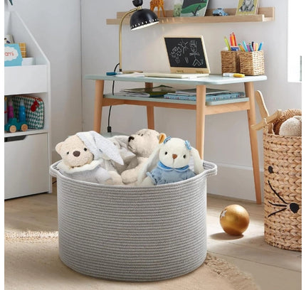 Cotton 14x12 Inch Pack of 1 Storage Basket For Clothes (Gray)