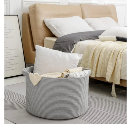 Cotton 14x12 Inch Pack of 1 Storage Basket For Clothes (Gray)