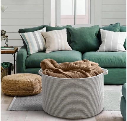 Cotton 14x12 Inch Pack of 1 Storage Basket For Clothes (Gray)