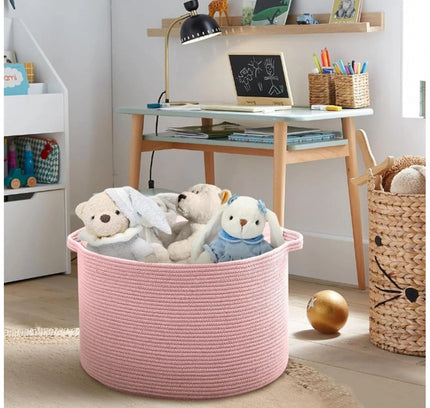 Cotton 14x12 Inch Pack of 1 Storage Basket For Clothes (Pink)