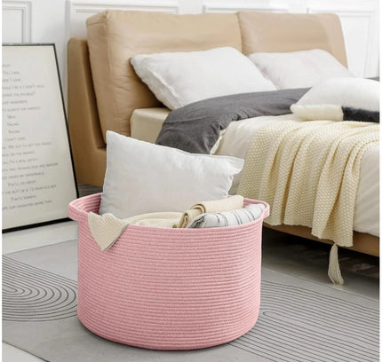 Cotton 14x12 Inch Pack of 1 Storage Basket For Clothes (Pink)