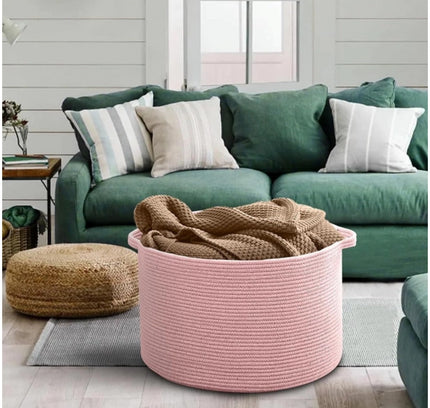 Cotton 14x12 Inch Pack of 1 Storage Basket For Clothes (Pink)