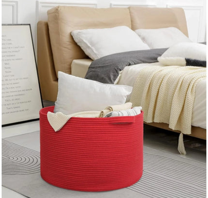 Cotton 14x12 Inch Pack of 1 Storage Basket For Clothes (Red)