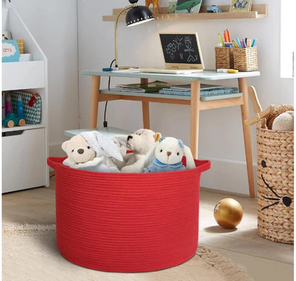 Cotton 14x12 Inch Pack of 1 Storage Basket For Clothes (Red)