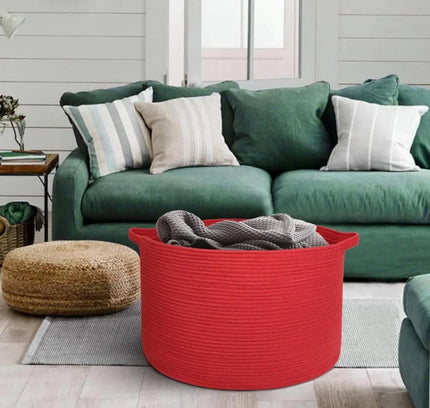 Cotton 14x12 Inch Pack of 1 Storage Basket For Clothes (Red)