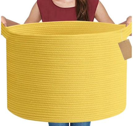 Cotton 14x12 Inch Pack of 1 Storage Basket For Clothes (Yellow)