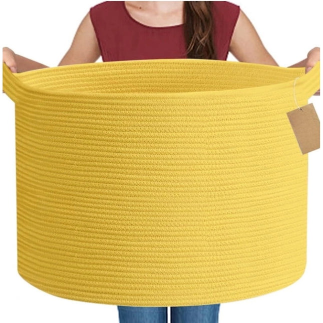 Cotton 14x12 Inch Pack of 1 Storage Basket For Clothes (Yellow)