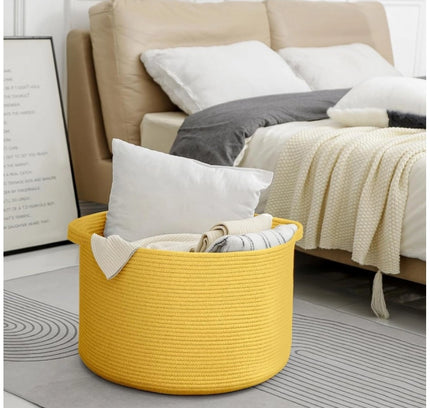 Cotton 14x12 Inch Pack of 1 Storage Basket For Clothes (Yellow)