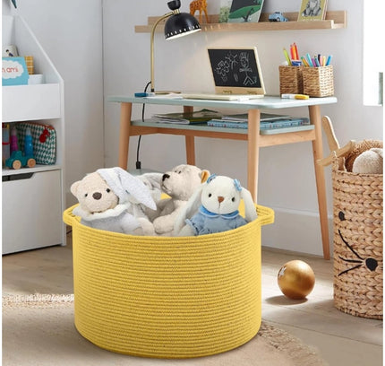 Cotton 14x12 Inch Pack of 1 Storage Basket For Clothes (Yellow)